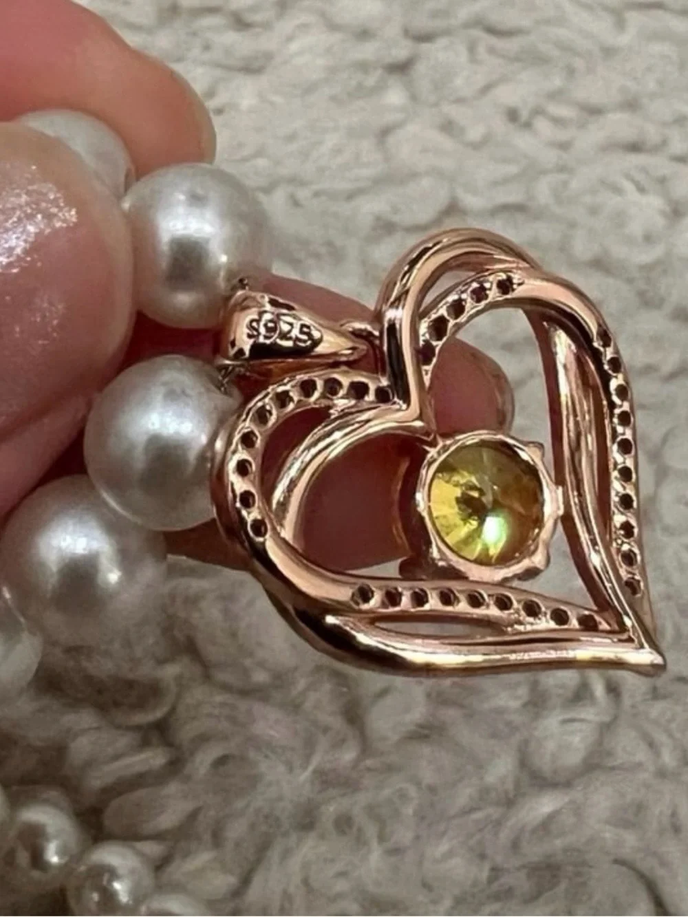 925s Rose Gold Birth Stone Pendant Love Pearl Necklace